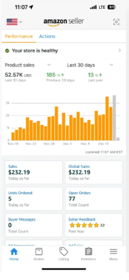 Client Amazon Seller dashboard screenshot 2